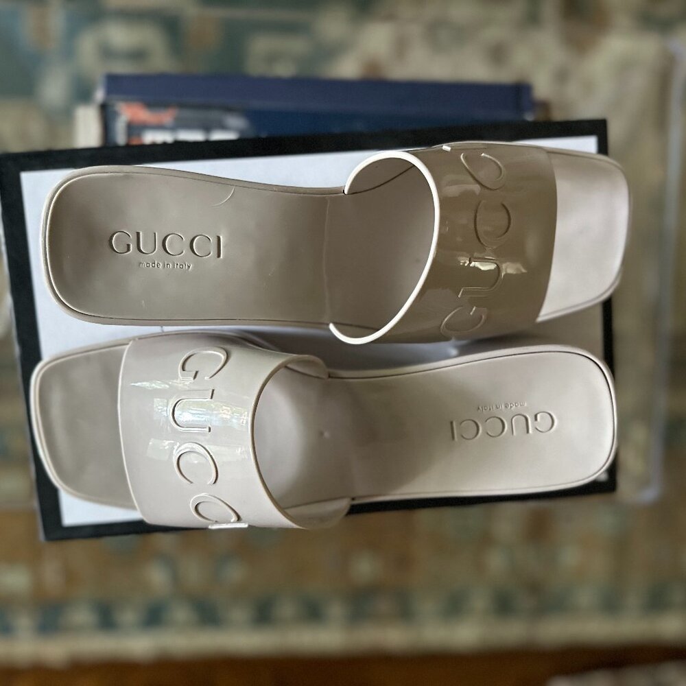 Gucci Rubber Slide Platform Block Heel Sandals White Size 41 Women's 11